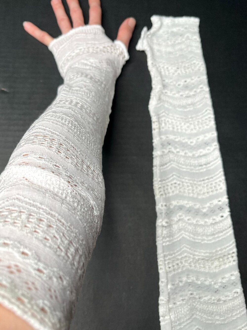 Open Lace Gloves White Cream Long Arm Warmers Over the Elbow Bridal Fishnet Gift